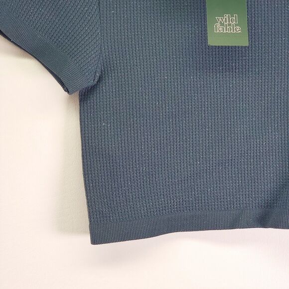 Wild Fable Waffle Knit Tee Women's XS Dark Blue Cropped Stretch Short Sleeve NWT - Picture 10 of 14